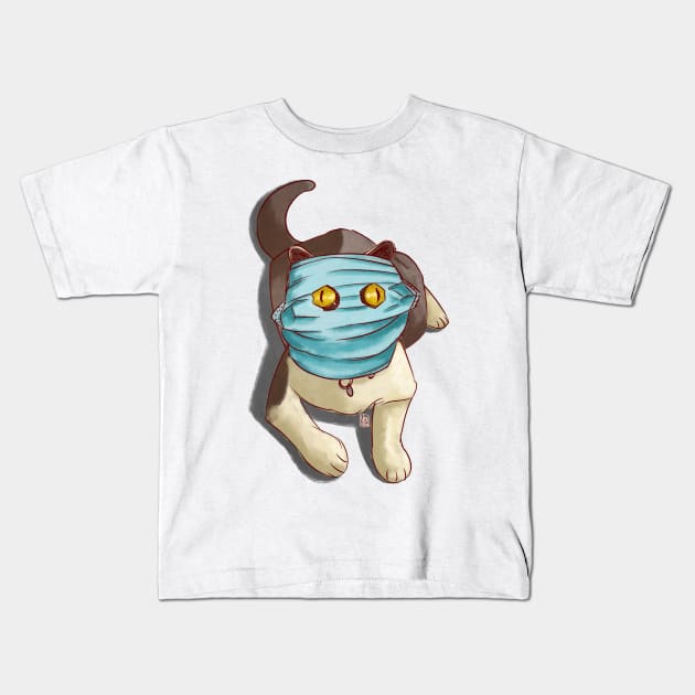 masked covid cat Kids T-Shirt by NevermindOnArt